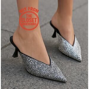 MANGO Bejeweled Crystal Kitten Heel Mules NWT ✨